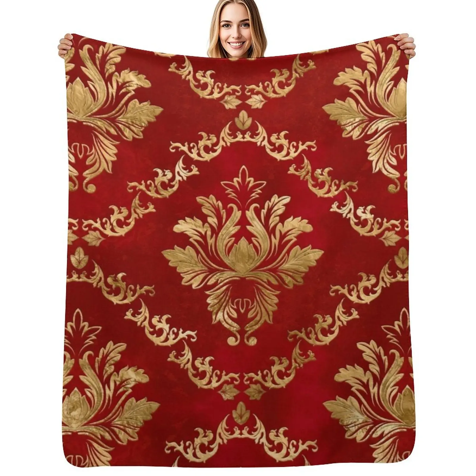 

Oriental Vintage Damask Pattern - Red and gold Throw Blanket Luxury Brand Giant Sofa Luxury Decorative Beds Blankets