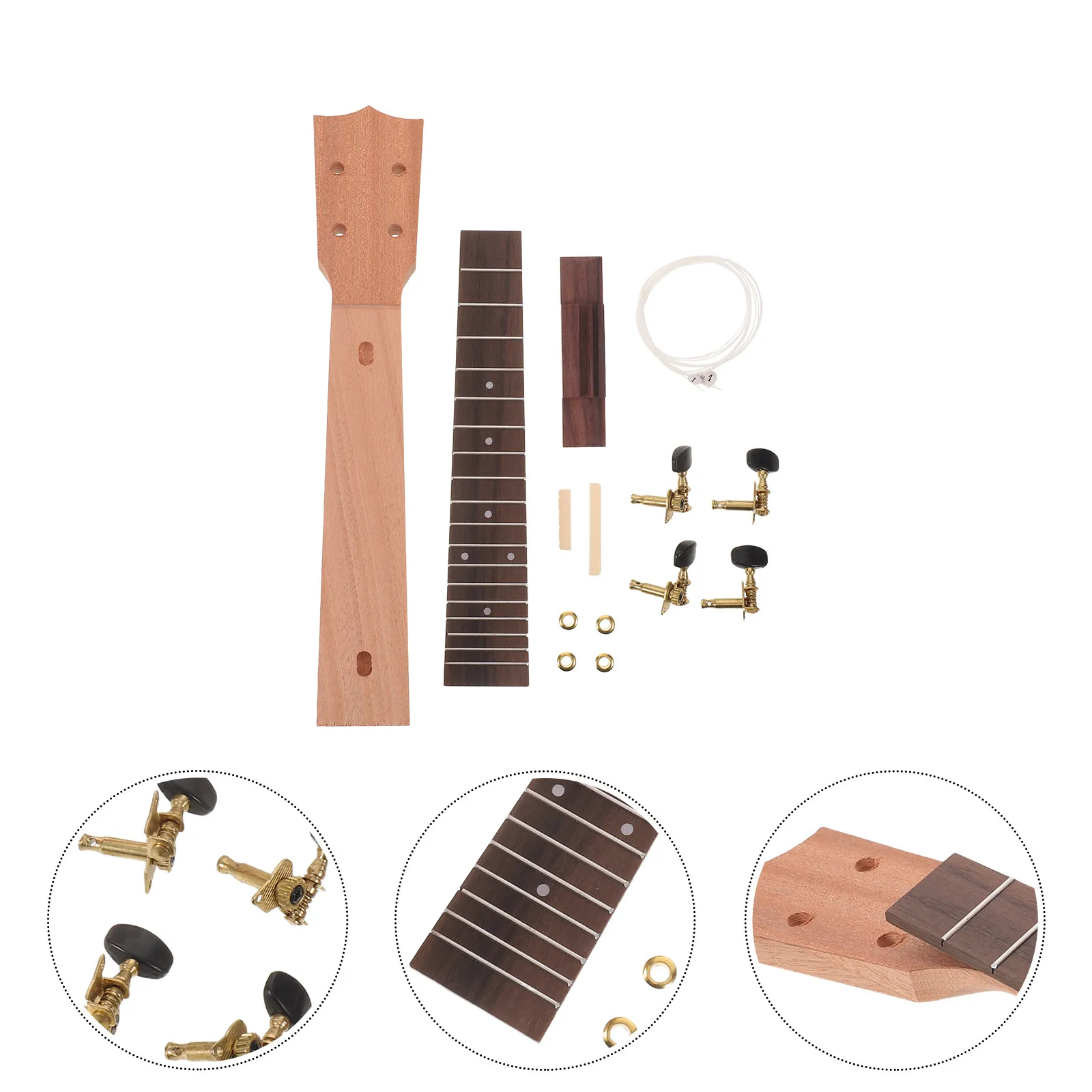 1Set Ukulele Neck Kit Wood Fingerboard Fretboard Replacement Parts for 23 Inch Soprano Concert Tenor DIY Build Assembly Repair