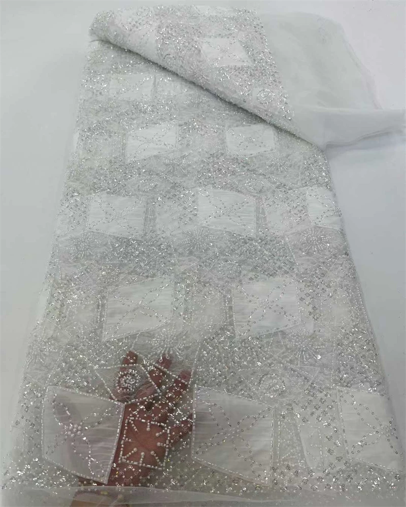 High-Quality Beaded Lace Fabric French Mesh with Sequins African Bridal Net Fabric 2025 Style for Wedding Dresses And Special Oc