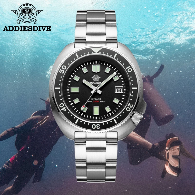 ADDIESDIVE Sapphire Automatic Watches for Men Stainless Steel Calendar Mechanical Analog Watch Water Resistant Diver Wristwatch