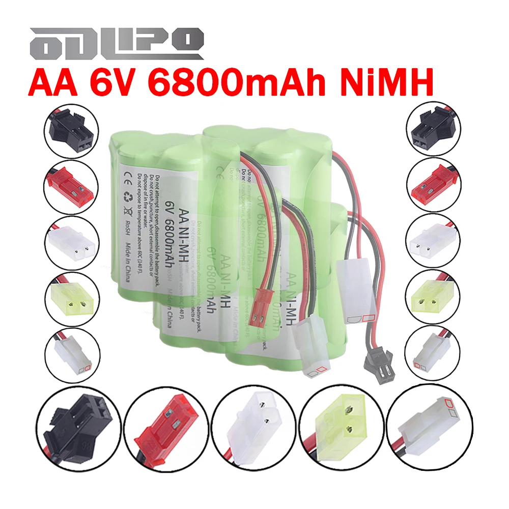 SM/JST/TAMIYA Plug With 6.0V 6800mah Ni-MH Rechargeable Battery for Electric Toys RC Car Truck Tank Boat 6V AA Upgrade Batteries