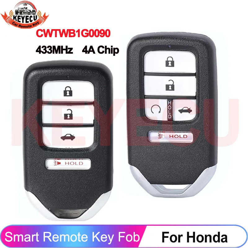 

KEYECU CWTWB1G0090 433 МГц умный автомобильный дистанционный ключ для Honda Accord Inspire Fit HRV Venzel Jazz Envix Crider City Sport Fob 4A чип
