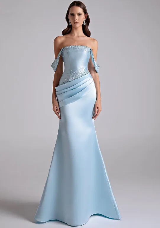 Customized High Quality Strapless Evening Dress Elegant Satin Mermaid Prom Dresses Classic Sweep Train Special Occasion Gowns view 4