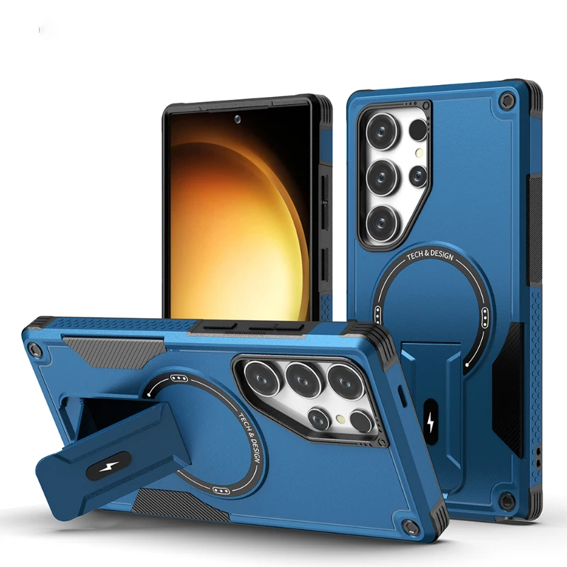 

For Magsafe Magnetic Armor Bracket Soft TPU+Hard PC Phone Case For Samsung S25 Ultra Edge S24 Ultra Plus A55 A54 A56 A35 A15 A36