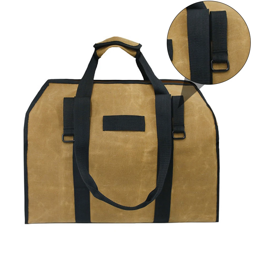 

Premium Waterproof Canvas Firewood Tote Bag Log Carrier Reinforced Handles Metal Buckle Outdoor Grilling Use Log