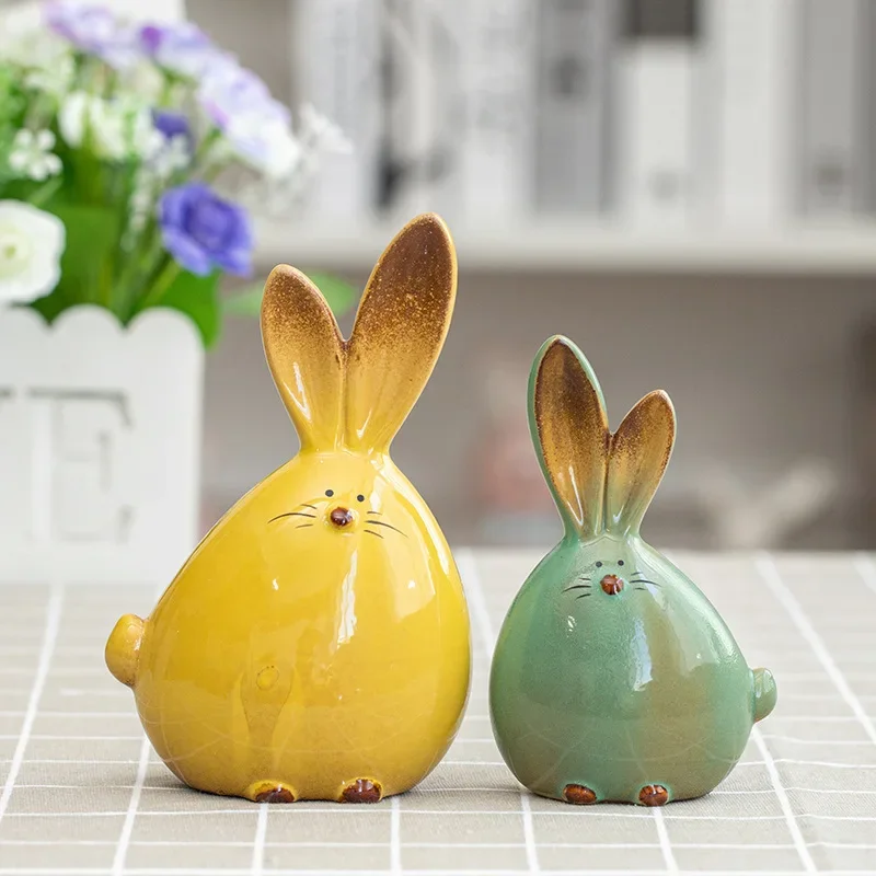 Chinese Rabbit Figurine Set, Smooth High-Fired Display, Cute Bunny Decor, Durable Ornament, Seasonal Festival Piece, New