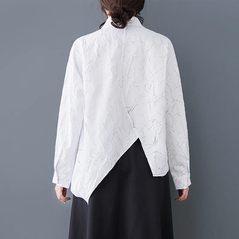 Spring 2025 Loose Large Size Slimming Design Faionable irt Top Pleated Asymmetrical Versatile Sli Women's  Collar...