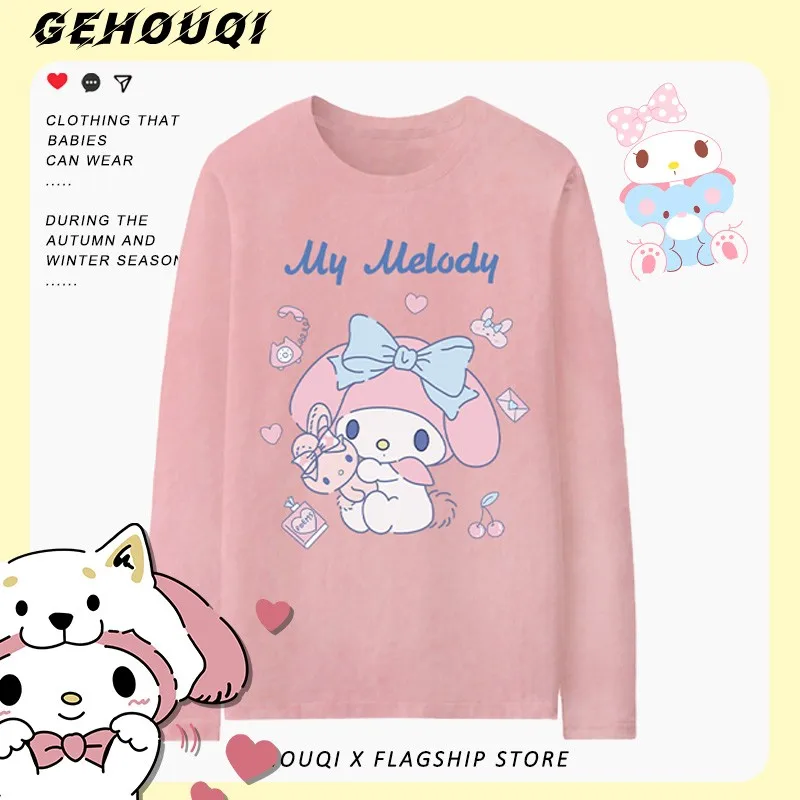 

Melody Co-long Sleeve T-shirt Women's Japanese Sanrio Anime Peripheral Loose Cotton Girls Clothes