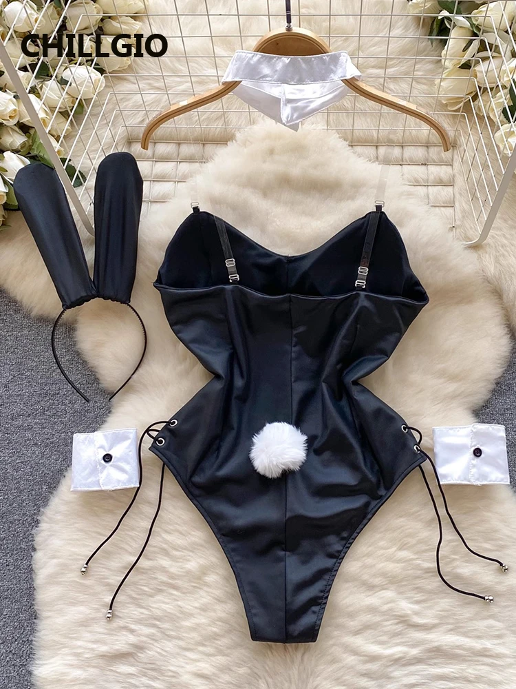 Chillgio Vrouwen Sexy Bodycon Bodysuits Mode Erotische Nachtkleding Rugloze Catsuits Schattige Rompers Eendelig Combinatie Bunny Onesie