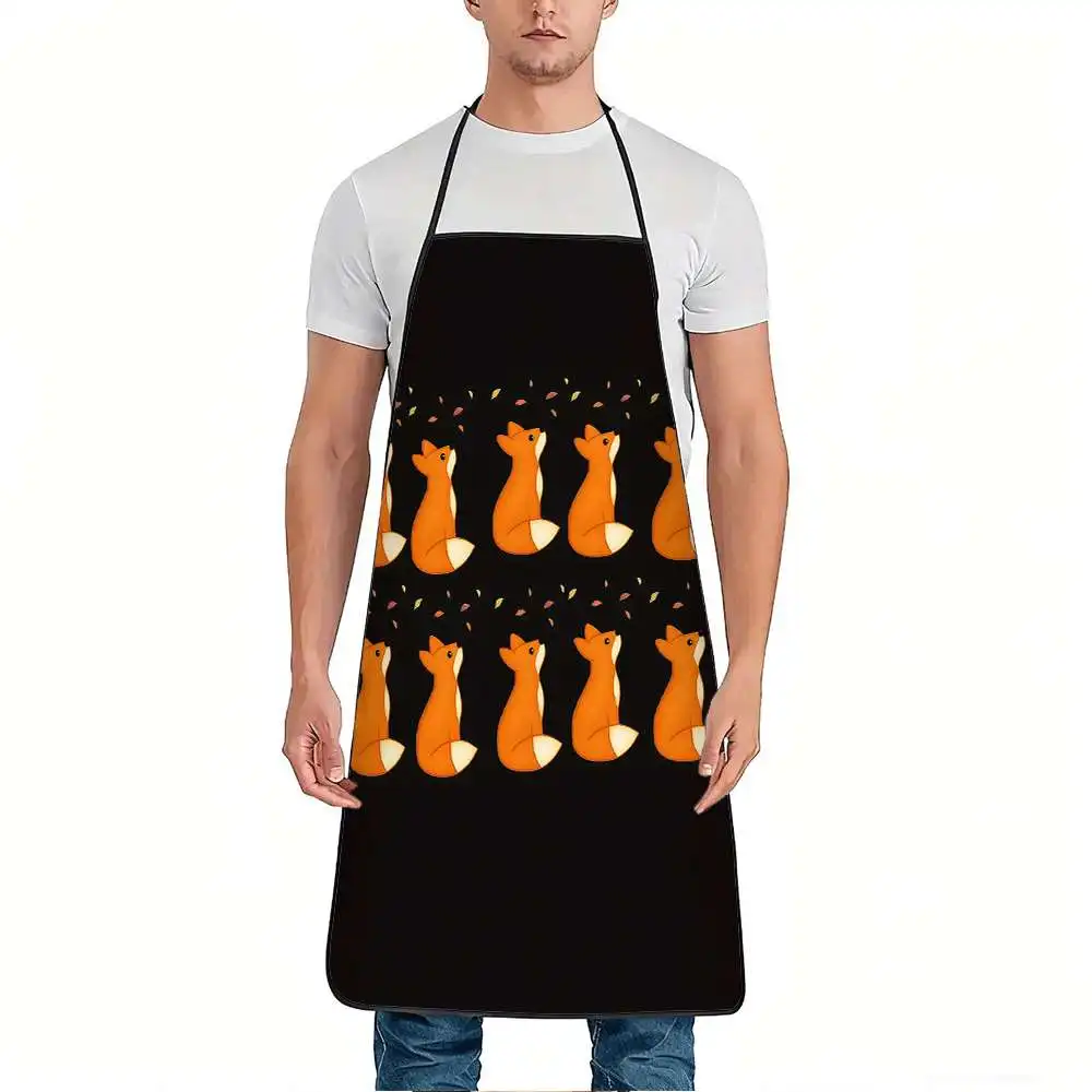 1pc Cute Fox Print Apron - Durable, Easy to Clean, Adjustable Waistband, Polyester Material, Perfect for Kitchen Cooking, Garden
