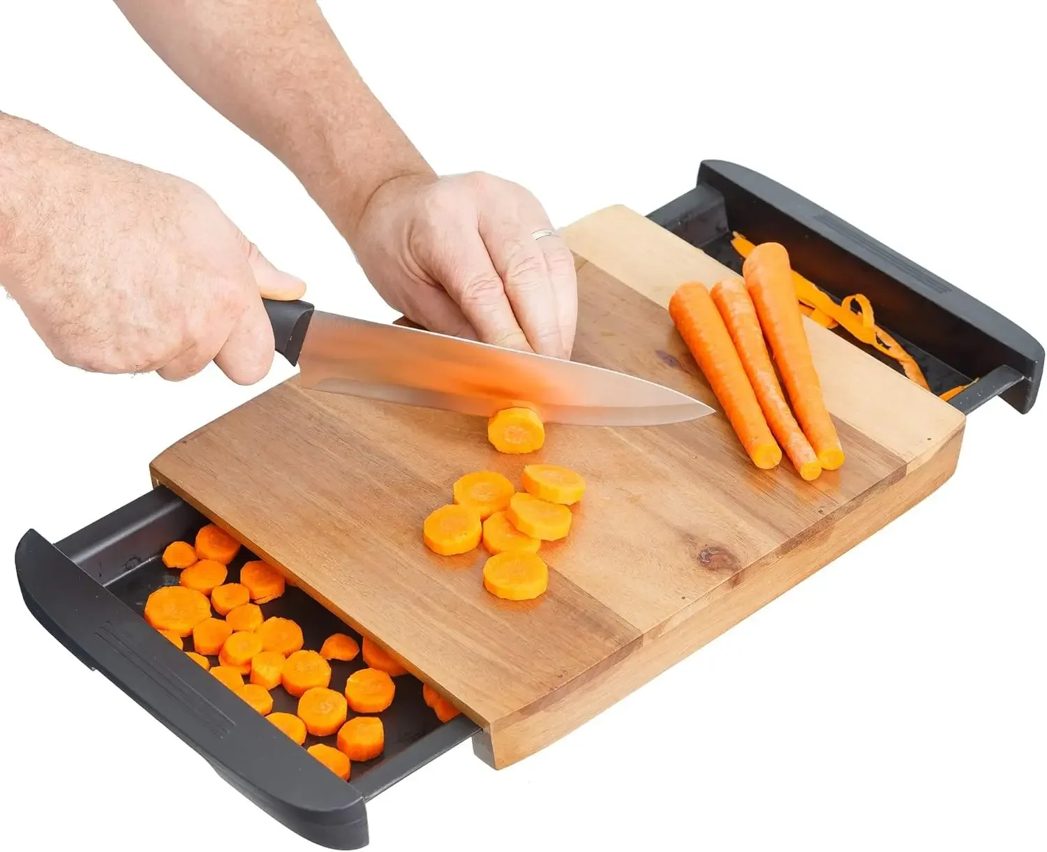 

Разделочная доска из дерева акации с выдвижными подносами для приготовления пищи | Съемный мясной блок для ящика