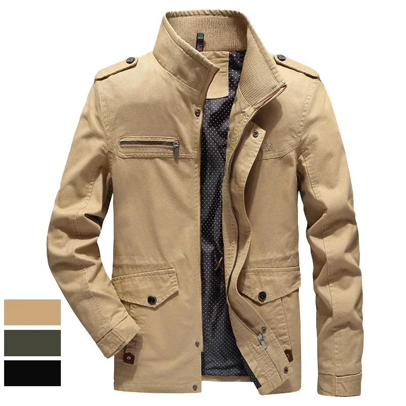 

LIBIELIY Men's Casual Jackets Cargo Jackets Cotton Outdoor Overcoats Outwear Solid Color Multi-pocket Spring Autumn Windbreaker