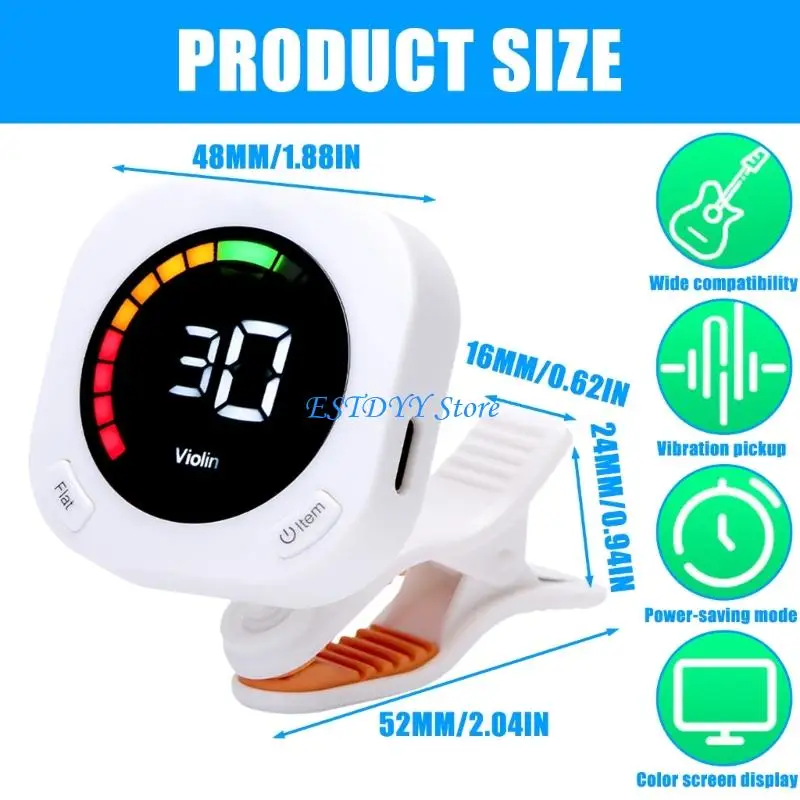 G6DE Clip on Guitar Tuner 360 Degree Rotating Digital Electronic Tuner Easy to Use