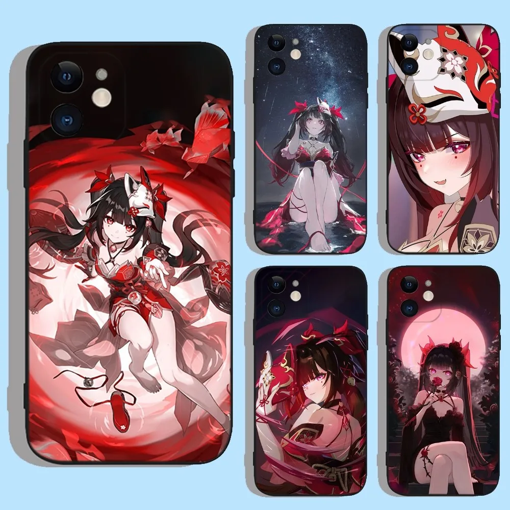 Блестящий чехол Hanabi Honkai для Apple iPhone 15,14,13,12,11,XS,XR,X,8,7,Pro,Max,Plus, черный силиконовый мини-Чехол