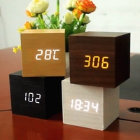 Wood Cube Voice Control Alarm Clock Decorative Clock Party Decoration for Bedroom Holiday Party Decoration Supplies