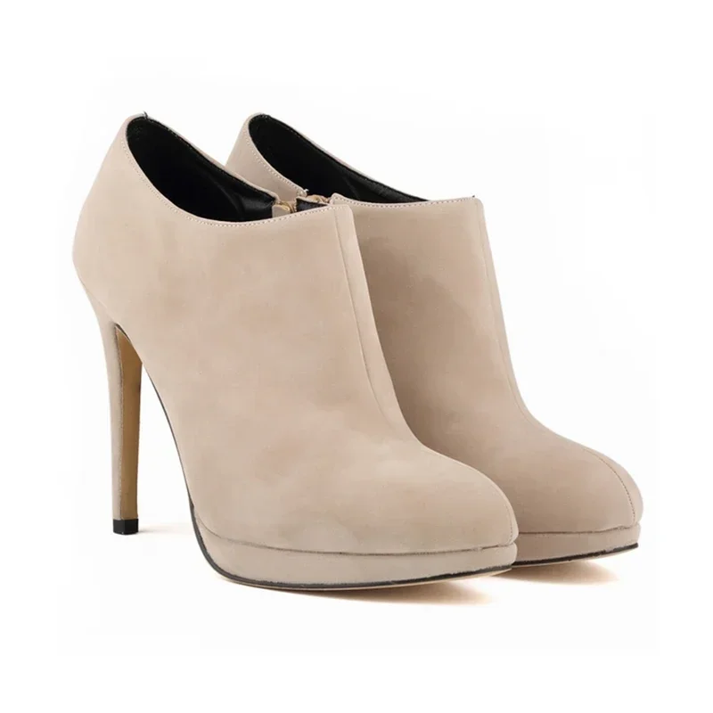 

Women Ankle Boots 2025 Autumn Winter Warm Zip Round Toe Footwear 11CM High Heels Female Boots Short Botas Ladies Elegant Shoes