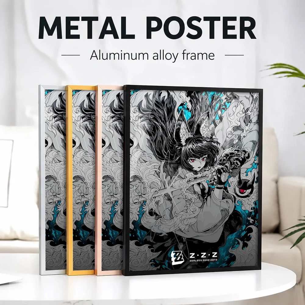 Zenless Zone Zero Game Character Framed Metal Poster Personalized Photo Quest Style Wall Art For Teen Bedroom Fantasy Fan Gift