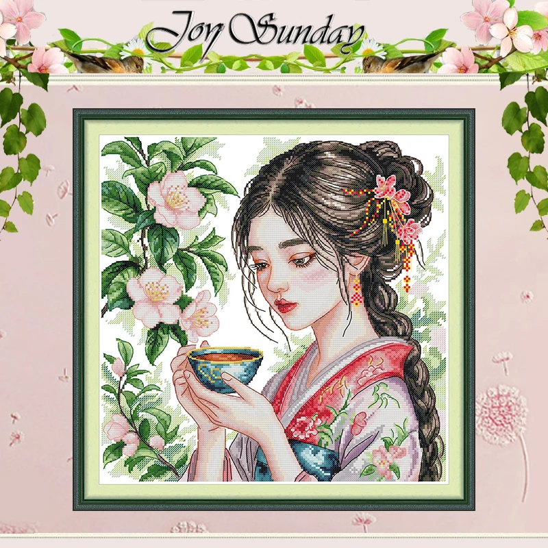

The Girl Drinking Tea Patterns Counted Cross Stitch Set DIY 11CT 14CT 16CT HD Stamped DMC Cross-stitch Kit Embroidery Needlework