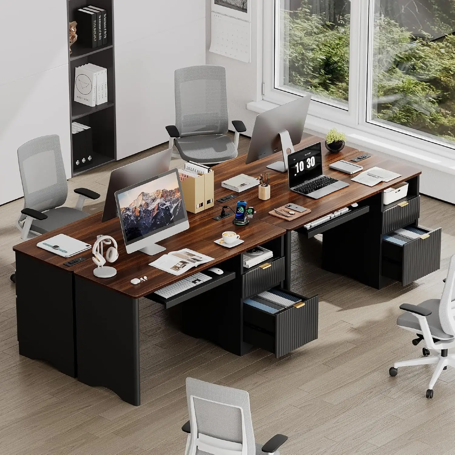55 Inch Computer Desk with Keyboard Tray & Power Outlet, File Drawer, Walnut Black, Customized