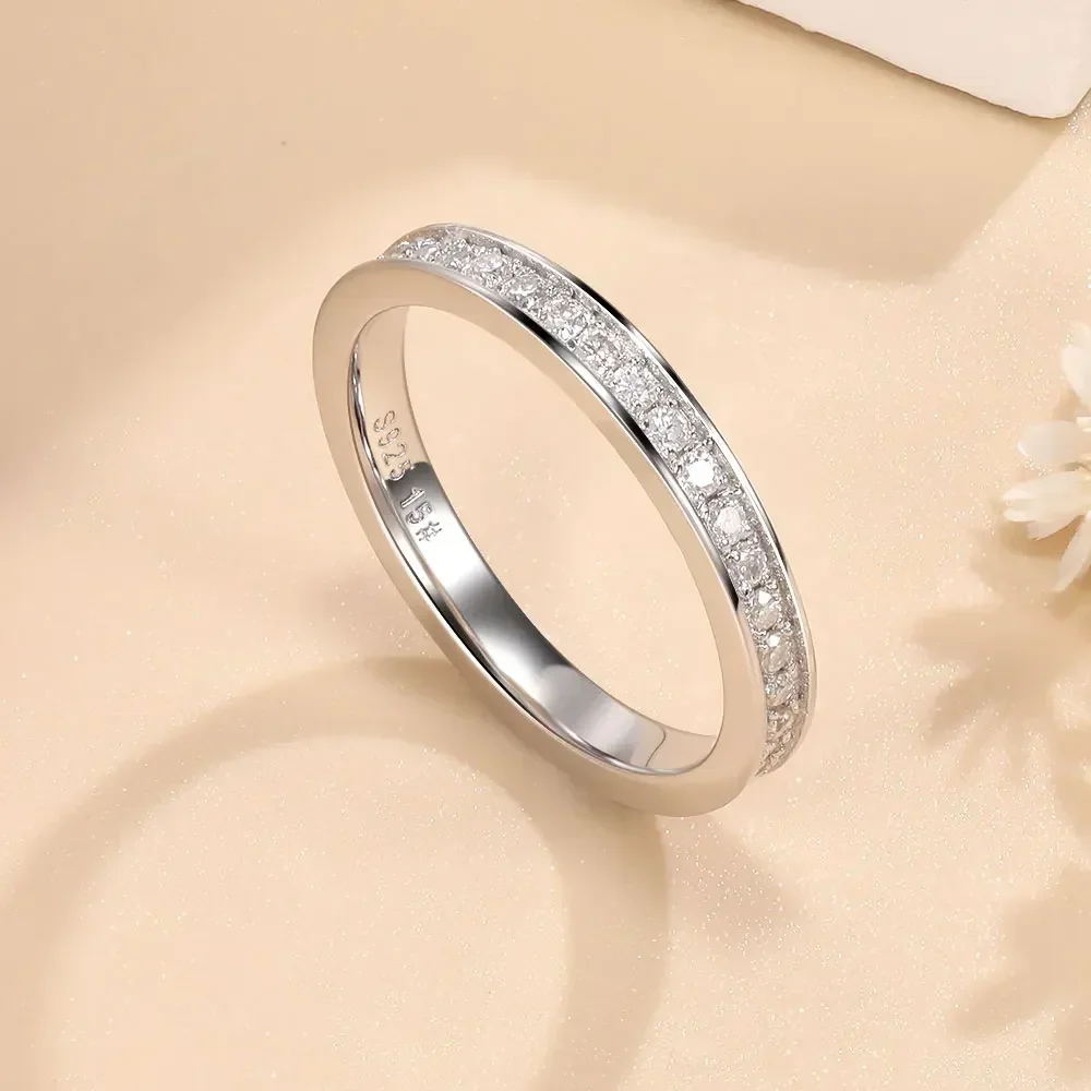 1.5mm Full Moissanite Rings for Women Eternity Wedding Band S925 Sterling Silver D Color Channel Set Lab Diamond Fine Jewelry