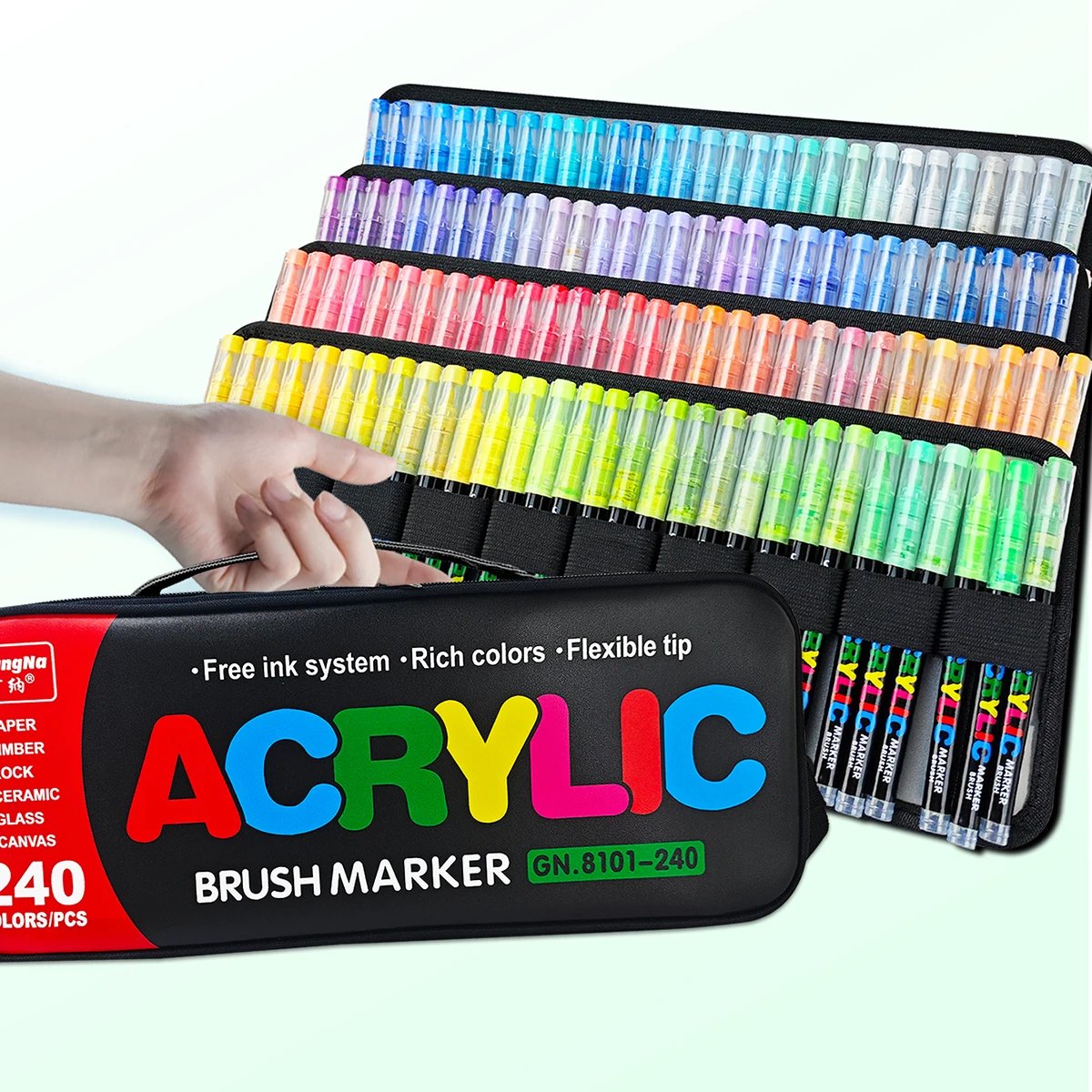 

240 Colors GuangNa Set Acrylic Paint Markers Brush Tip Paint For Rock Painting Festival Gift DIY Art Pens Comes With Storage Bag