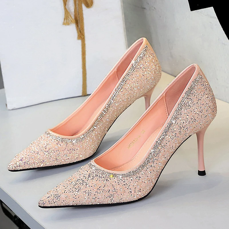 

BIGTREE, весенние модные женские туфли-лодочки с бусинами, элегантные женские свадебные модельные туфли на тонком каблуке, Zapatos De Mujer