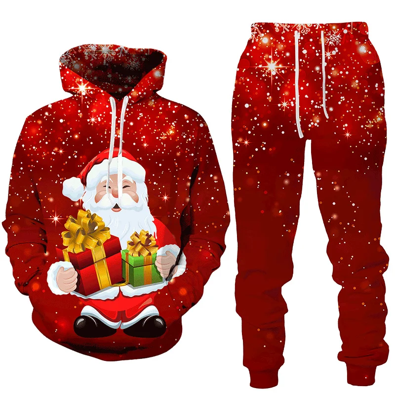 Christmas Santa Claus Autumn Winter 3D Printed Men's Tracksuit Set Hoodies Pants Set Long Sleeve Men's Clothing Suit