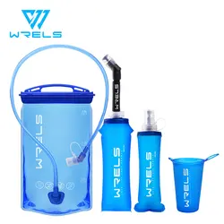 WRELS Foldable Silicone Water Bottle Outdoors Traveling Sport Running Cycling Kettle Water Bottle BPA Free 500ml With Straw