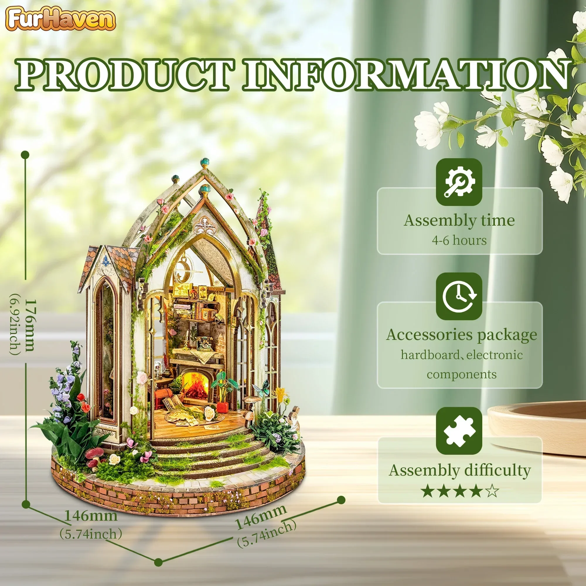 Dreamland Floral Studio Figurines Miniatures DIY Wooden Book Nook Bookend Handmade Bookshelf for Friends Gifts Home Decor Crafts