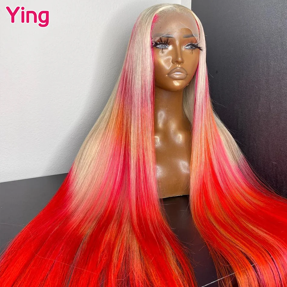 

Ying Omber Hot Red 613 Bone Straight 13x6 Human Hair Blonde Lace Frontal Wig 180% Brazilian Remy 13X4 Transparent Lace Front Wig