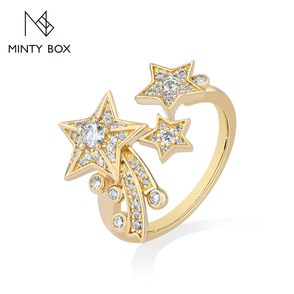 MintyBox Lucky Stars Moissanite Ring for Women 925 Sterling SIlver Engagement Band Birthday Party Gift Pass Diamond Test Jewelry
