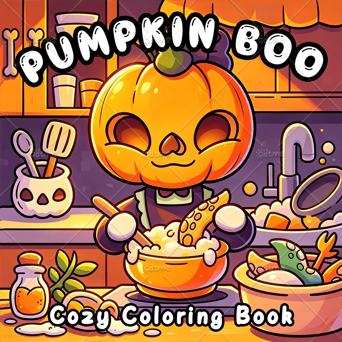 Pumpkin Boo Coloring Book, Cozy Halloween Pumpkin Chef Kitchen Scenes, Stress Relief Relaxing Art Drawing Book for Adults