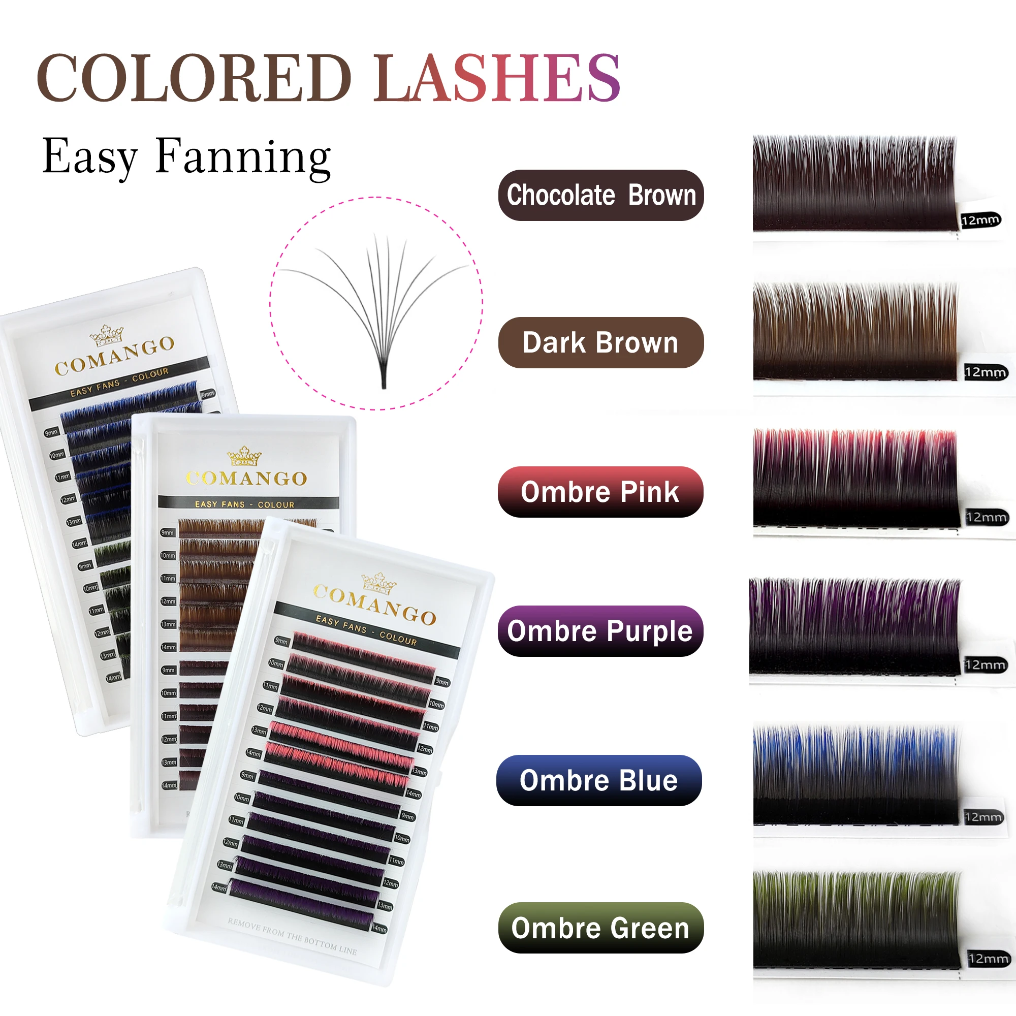 Premium Easy Fans Color Lashes Extension Wispy Natural Soft Gradient Brown/Pink/Blue/Green/Purple Volume Fans Silk Mink Lashes