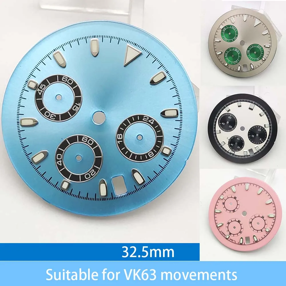 Mostrador cronógrafo estéril de três olhos de 32,5 mm compatível com movimento de quartzo VK63 com mostrador em escala
