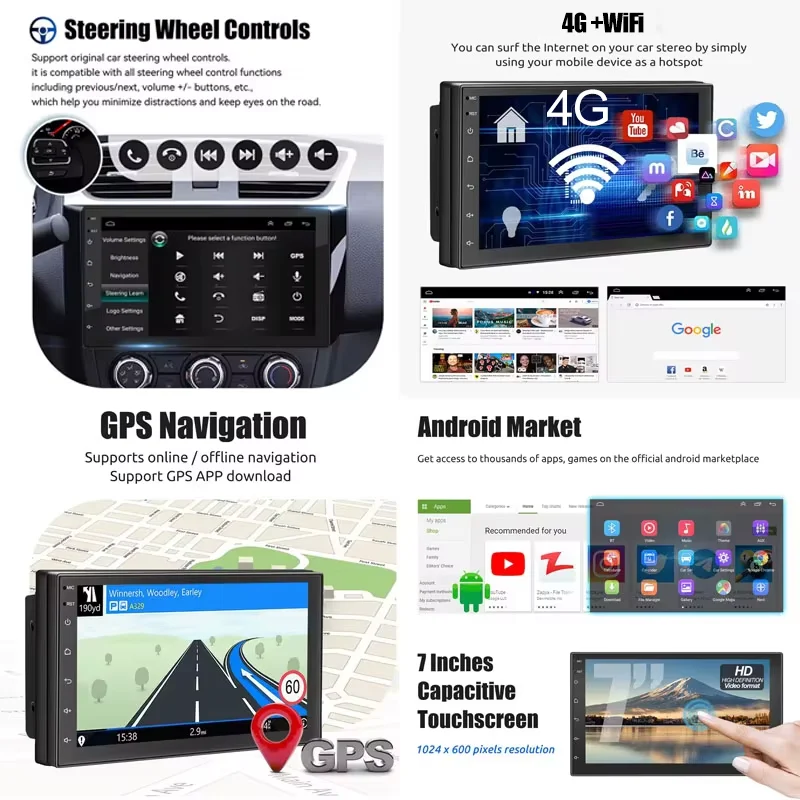 TS7/TS18A/TS10 Android 12 7-Inch Universal Navigation Video Player WIFI CarPlay DSP IPS For Toyota VW Hyundai Kia Honda