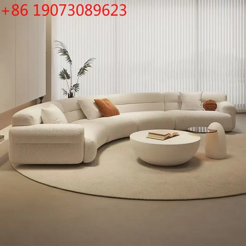 

Modern minimalist large flat-layer curved sofa French cream style fabric living room Italian L-type wabi sandy wind