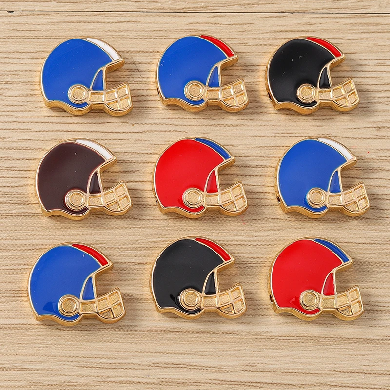 

10pcs 16x15mm Cute Sports Charms Enamel Rugby Ball Helmet Charms Pendants for Jewelry Making Earrings Necklaces DIY Crafts Gifts