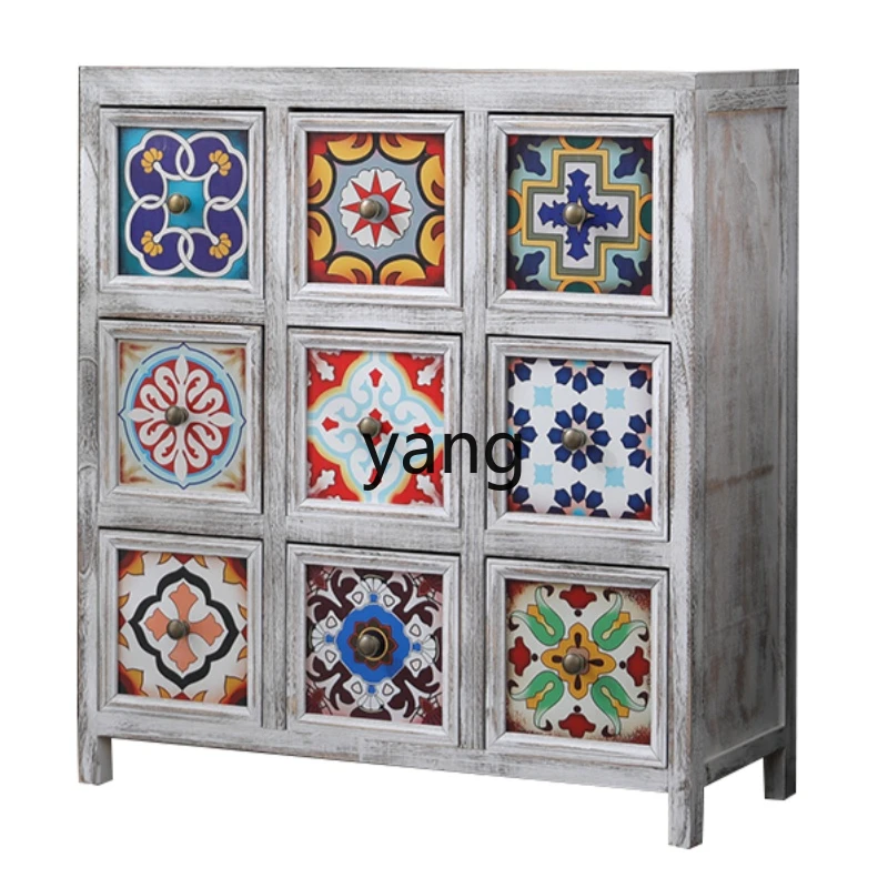 Yjq nine chest cabinet living room solid wood retro bedside sundries storage drawer type Chinese simple cabinet