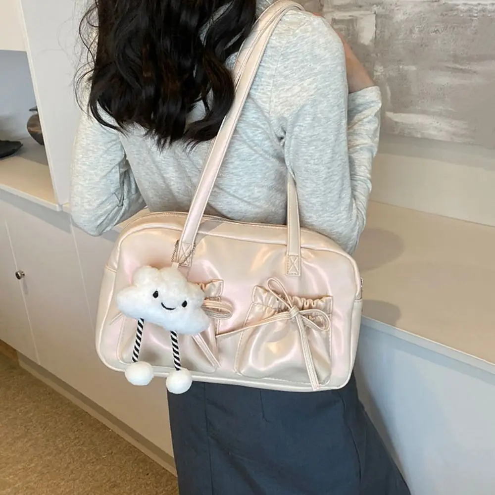 

Elegant PU Bow Handbag Balletcore Style Solid Color Bow Underarm Bag Korean Style Tote Bag Leather Shoulder Bag Shopping