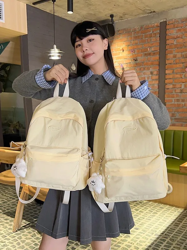 Solid Color Simple Outdoor Backpack Women Minimalist Lightweight School Bag Large Capacity Daily Travel Rucksack For Teen Girls