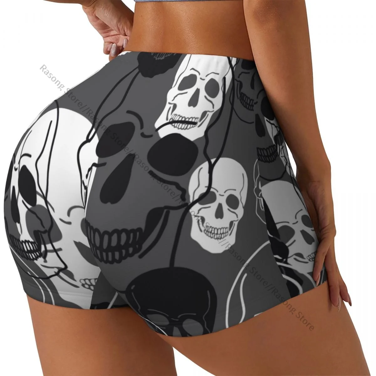 

Сексуальные узкие спортивные шорты на бедрах с абстрактными черепами, удобные женские шорты для фитнеса и йоги с современным принтом