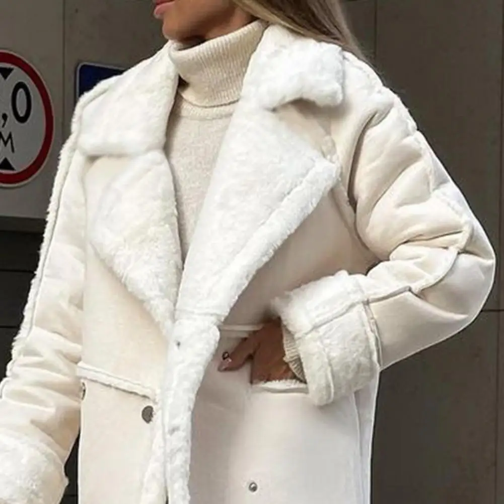 Fall Winter Wome Jacket Plush Coat Lapel Cardigan Thickened Mid Length Long Double-breasted Loose Windproof Lady Overcoat