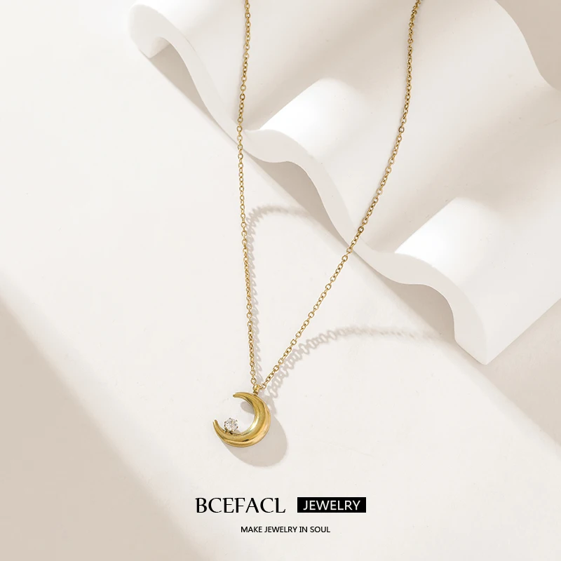 EILIECK 316L Edelstahl Mond Zirkon Anhänger Halskette Für Frauen Mädchen Neue Trend Lichtecht Hals Kette Schmuck Geschenk Kragen
