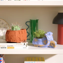 Kombi Camper Van Bus Planter Pot Silicone Molds for Cement Garden Decor Italian Vintag Motorcycle Jesmonite Garden Pot Making