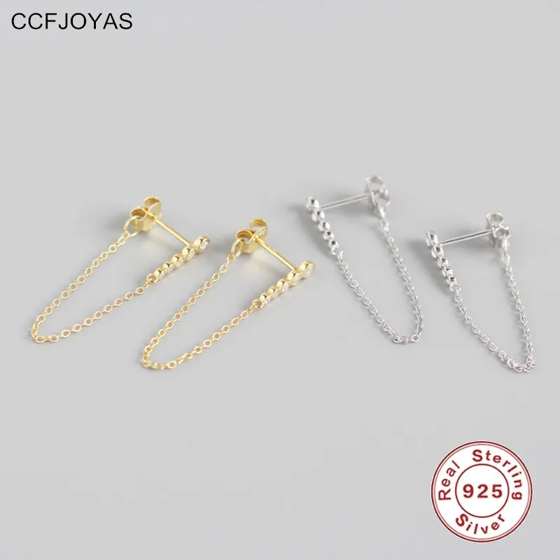 

CCFJOYAS 925 Sterling Silver Single Row of Zircon Long Chain Drop Earrings for Women European and American Tassels Wild Earrings