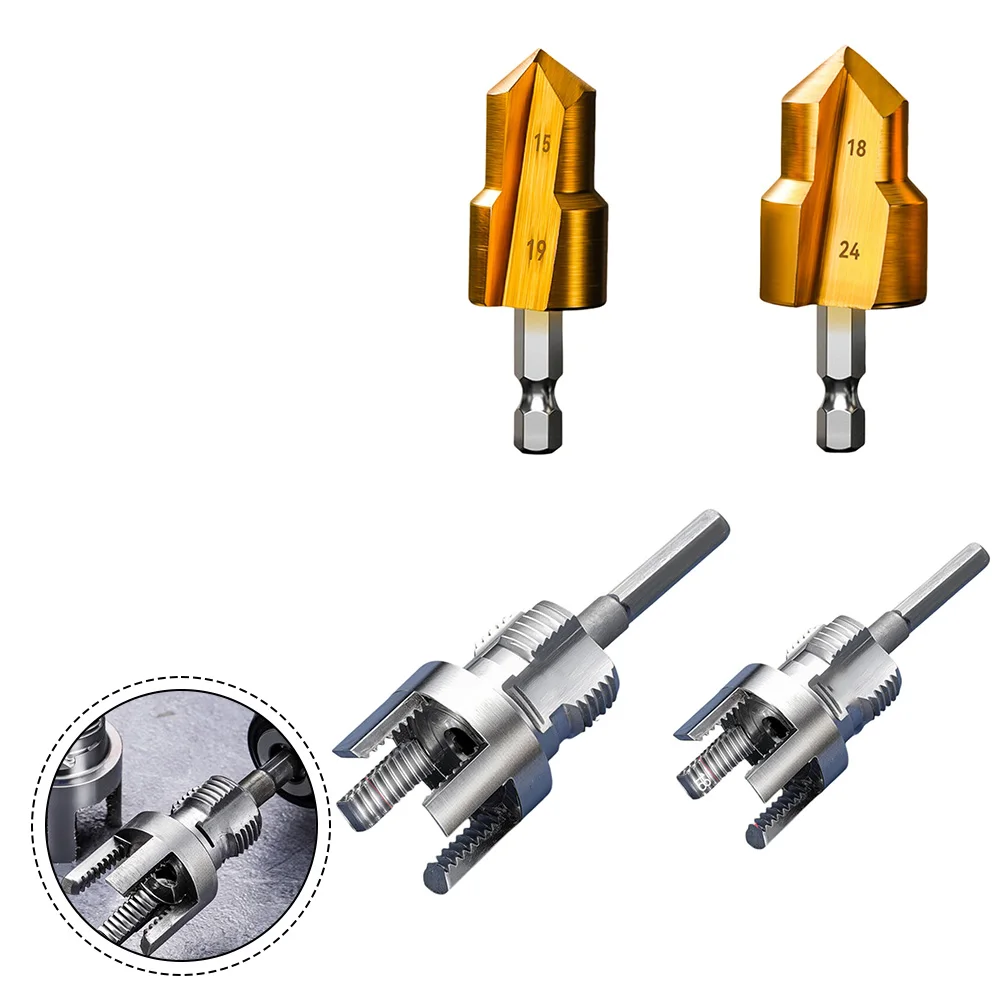 2pcs Water Pipe Threader With 2pcs Lift Drill Bit PVC Pipe Threader Set 4-point 6-point High-Precision Drill Bits For Plumbing