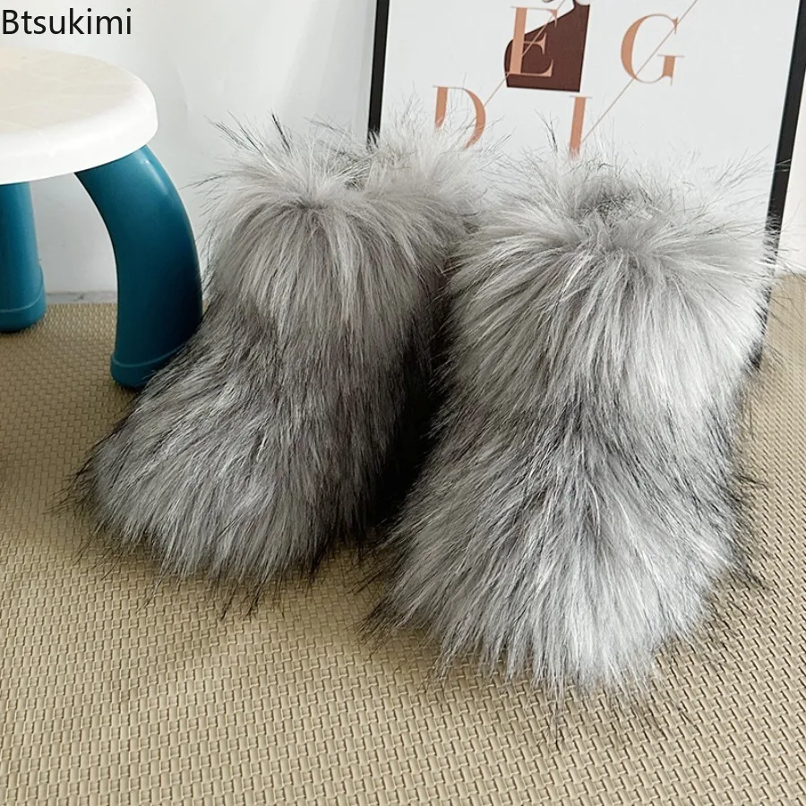 Winter Kids Fur Boots New Faux Fur Toddler Girls Booties Fashion ColorfuI Children's Shoes Ankle Snow Boot Warm Girls Christmas