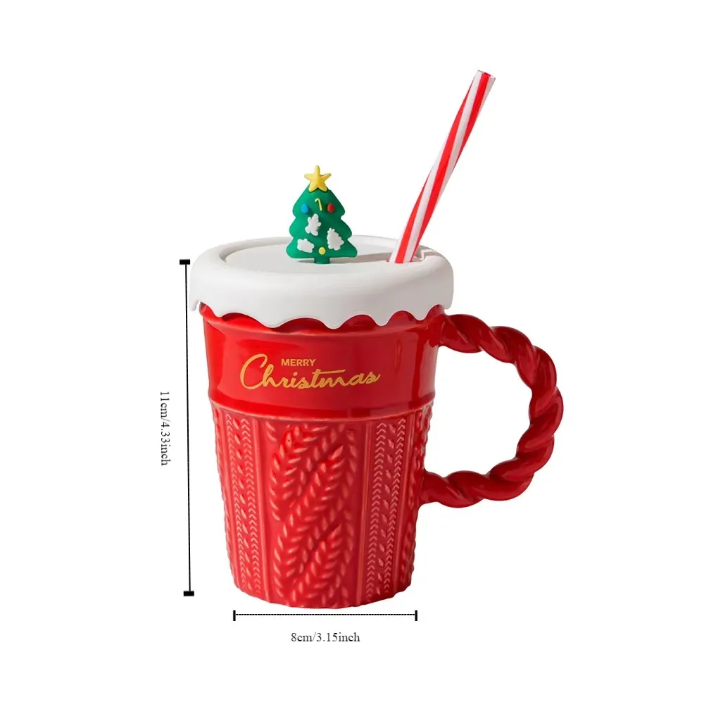 Christmas Ceramic Lidded Mug With Straw Santa Claus Christmas Tree Decoration Mugs Christmas Giftware Surprise Items Supplies