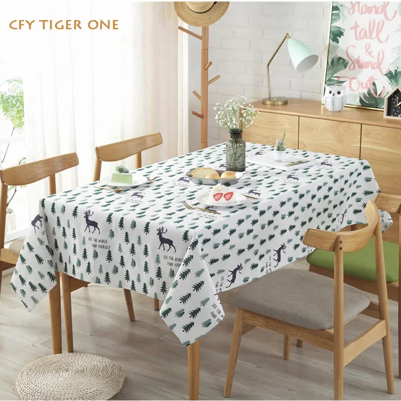 Cotton Linen Nordic Elk Decoration Dining Table Cloth  Antifouling Rectangular Tablecloth Coffee Table Mat Table Cover