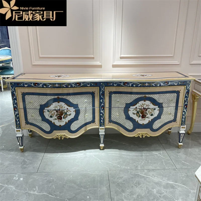

French Classical Foyer Cabinet Villa Solid Wood Entrance Cabinet Shell Inlaid Side Cabinet Palace Luxury Storage